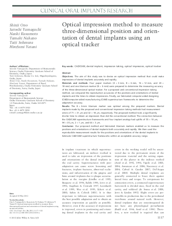(PDF) Optical impression method to measure threedimensional position