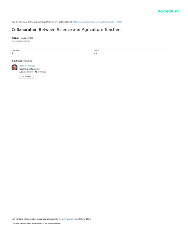 (PDF) Collaboration Between Science and Agriculture Teachers