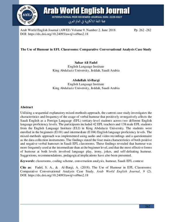  PDF The Use Of Humour In EFL Classrooms Comparative Conversational