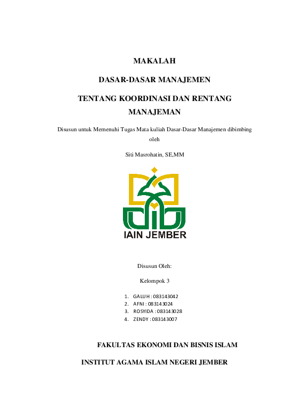 (DOC) Makalah Dasar-dasar Manajemen : Koordinasi dan Rentang Manajemen