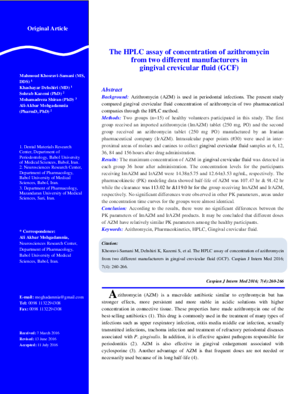 (PDF) The HPLC assay of concentration of azithromycin from two ...