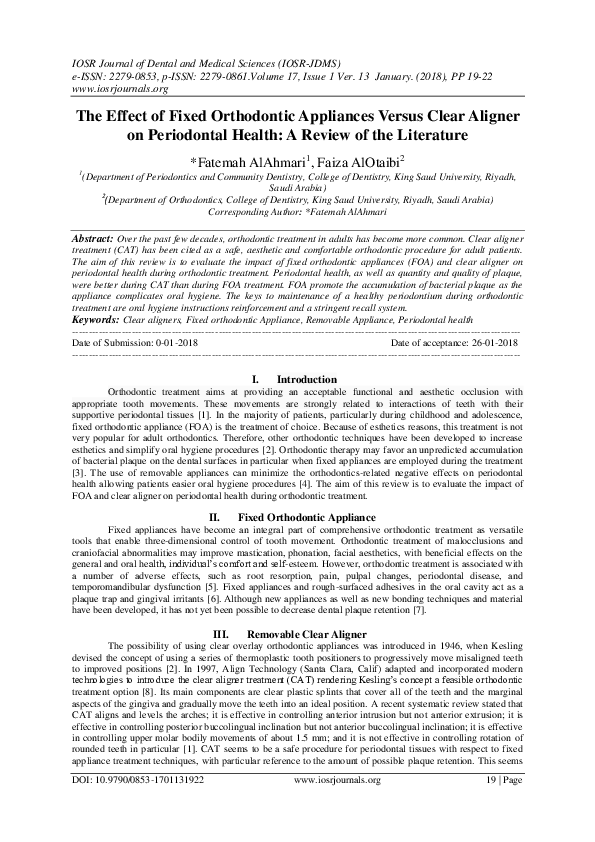 (PDF) The Effect of Fixed Orthodontic Appliances Versus Clear Aligner
