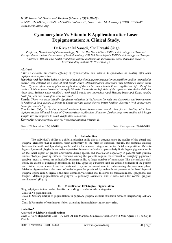 (PDF) Cyanoacrylate Vs Vitamin E Application after Laser Depigmentation A Clinical Study IOSR
