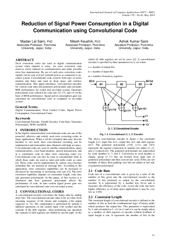 (PDF) Reduction of Signal Power Consumption in a Digital Communication