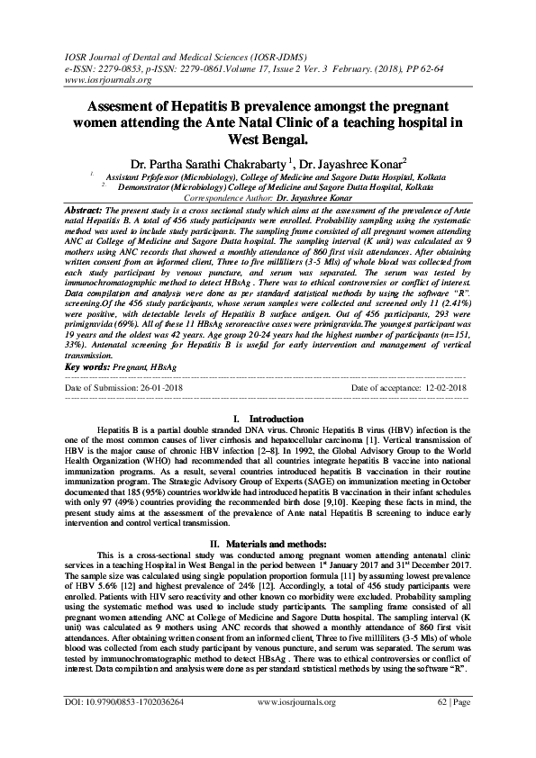 (PDF) Assesment of Hepatitis B prevalence amongst the pregnant women ...