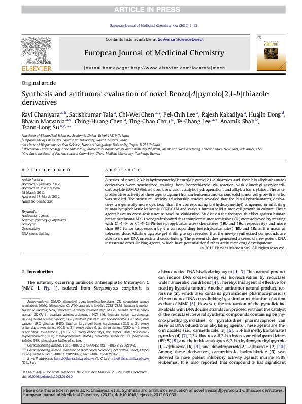 (PDF) Synthesis and antitumor evaluation of novel Benzo[d]pyrrolo[2,1-b ...
