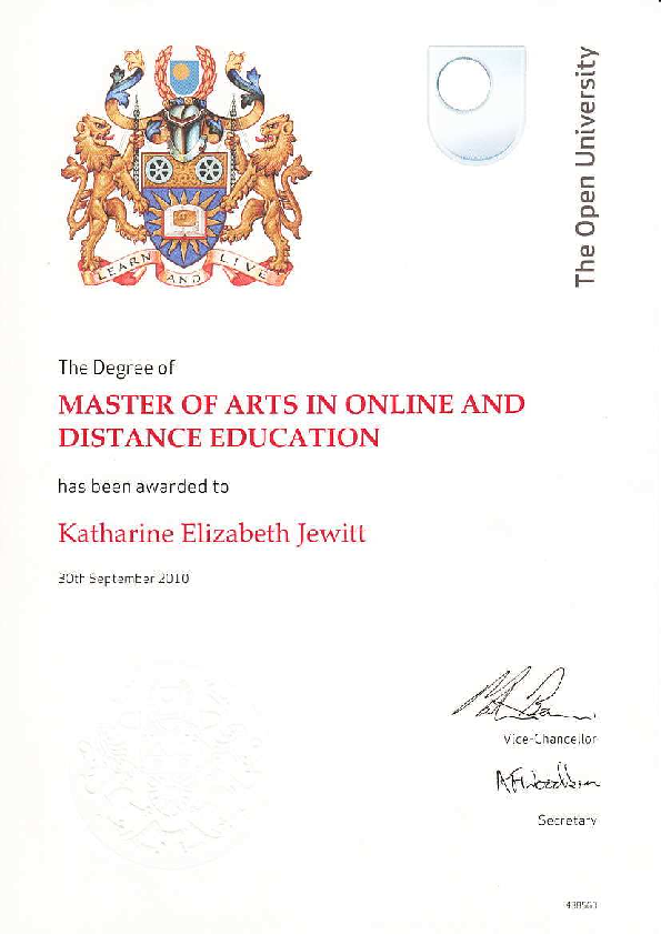 (PDF) MA Online and Distance Education degree certificate Katharine
