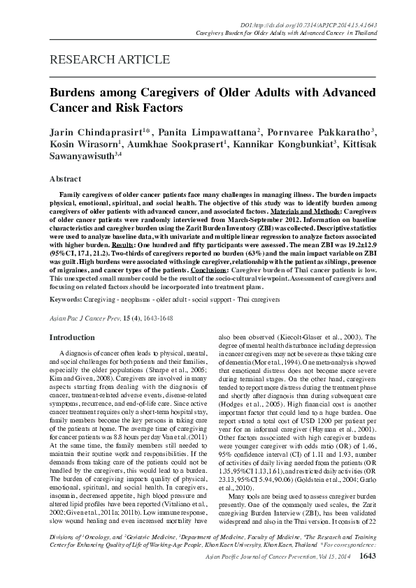 (PDF) Burdens among caregivers of older adults with advanced cancer and ...