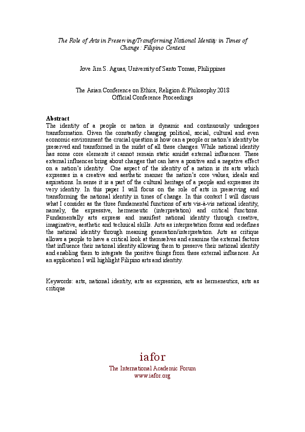 (PDF) The Role of Arts in Preserving/Transforming National Identity in ...