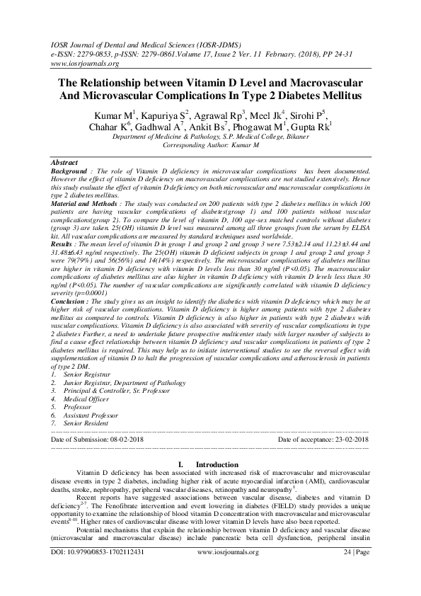 (PDF) The Relationship between Vitamin D Level and Macrovascular And ...