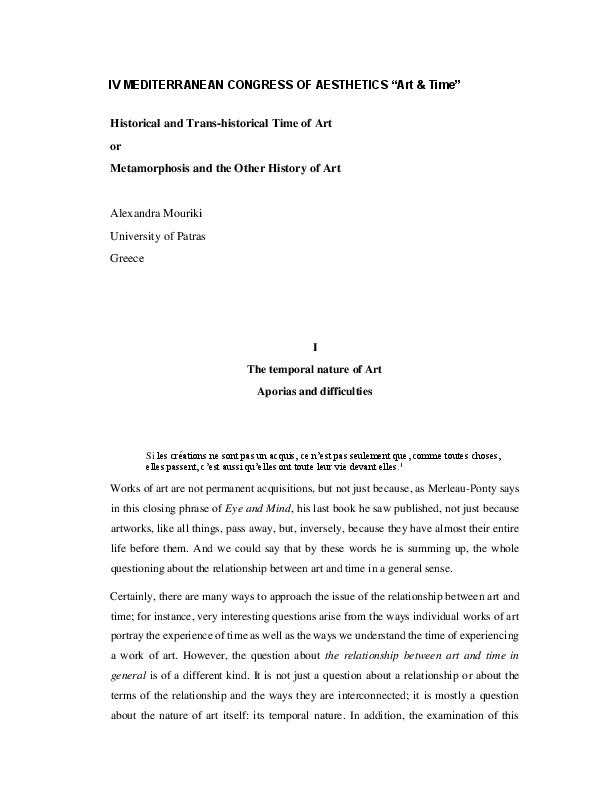 (PDF) Historical and Transhistorical Time of Art or Metamorphosis and