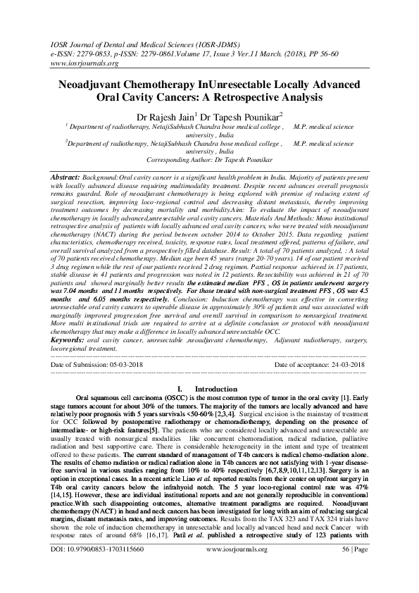 (PDF) Neoadjuvant Chemotherapy InUnresectable Locally Advanced Oral ...