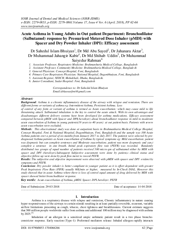 Pdf Acute Asthma In Young Adults In Out Patient Department