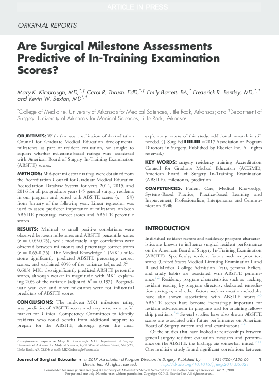 (PDF) Are Surgical Milestone Assessments Predictive of In-Training ...