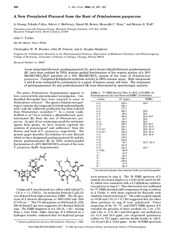 (PDF) A New Prenylated Flavonol from the Root of Petalostemon purpureus