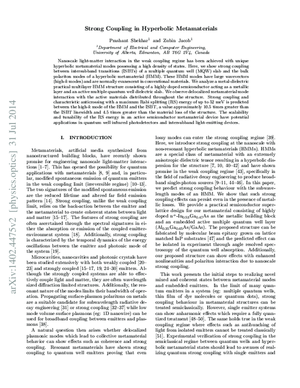 (PDF) Strong Coupling in Semiconductor Hyperbolic Metamaterials