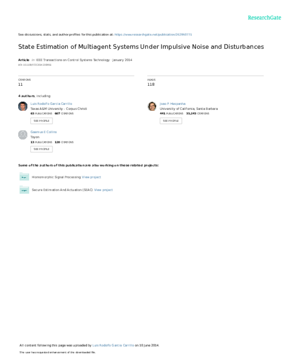 (PDF) State Estimation of Multiagent Systems Under Impulsive Noise and ...