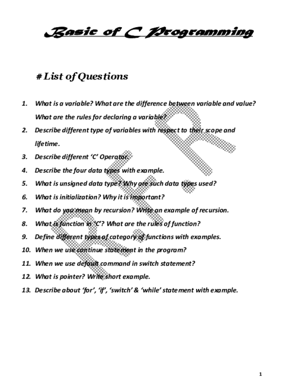 (PDF) Basic of C Programming