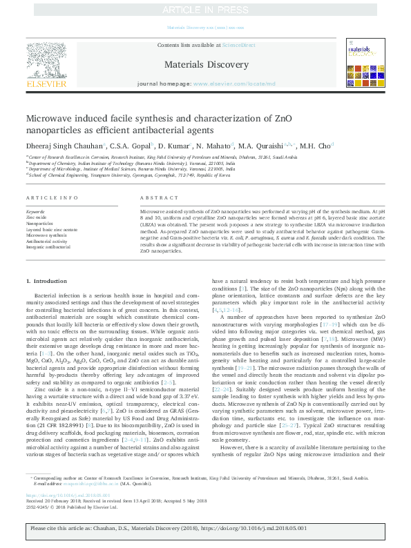 (PDF) Microwave induced facile synthesis and characterization of ZnO ...