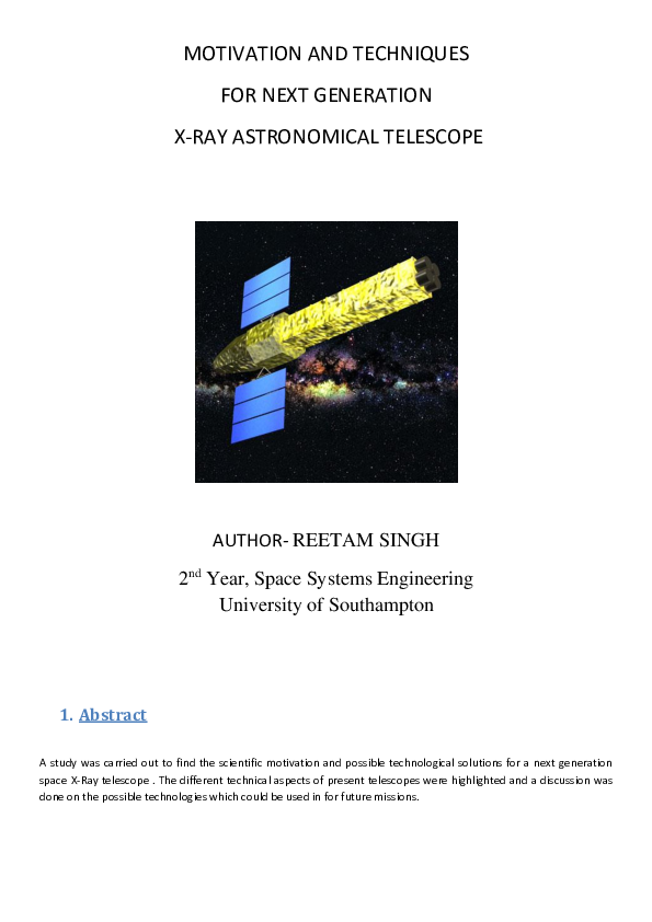 (DOC) MOTIVATION AND TECHNIQUES FOR NEXT GENERATION XRAY ASTRONOMICAL