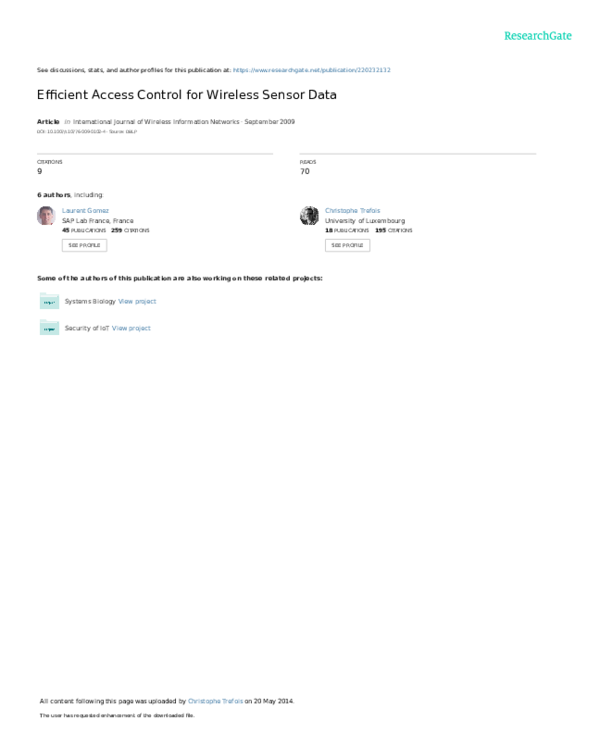 (PDF) Efficient Access Control for Wireless Sensor Data