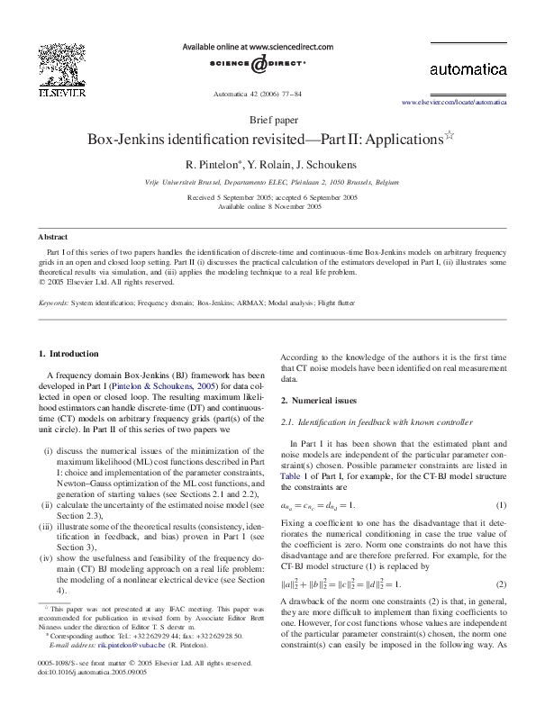 (PDF) BoxJenkins identification revisited—Part II Applications Rik