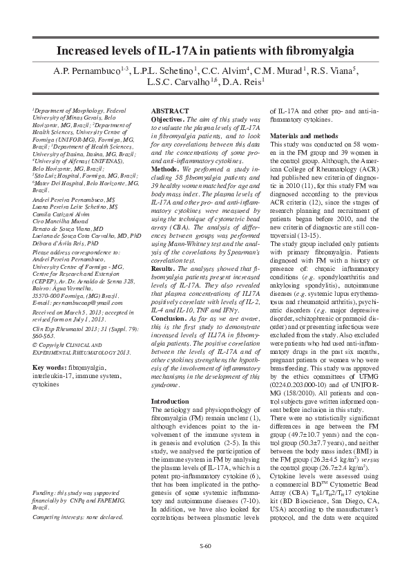 (PDF) Increased levels of IL-17A in patients with fibromyalgia