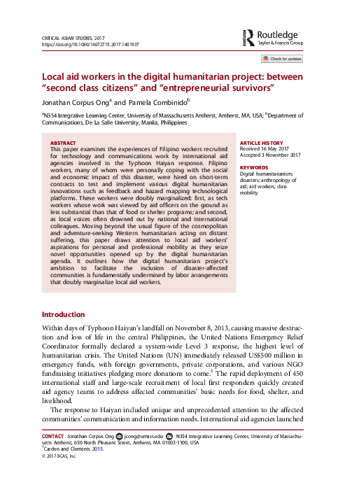 (PDF) Local Aid Workers in the Digital Humanitarian Project: Between ...