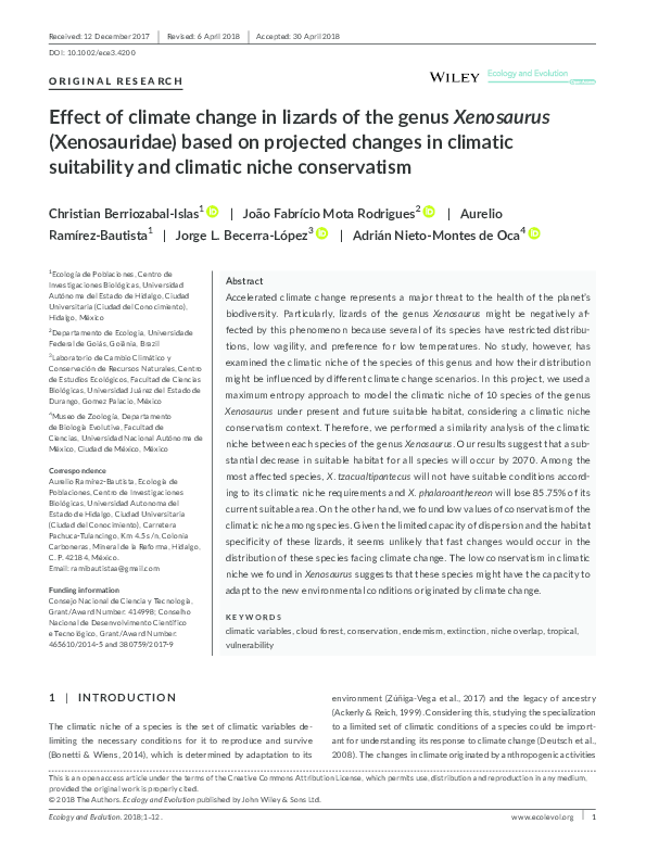 (PDF) Effect of climate change in lizards of the genus Xenosaurus ...