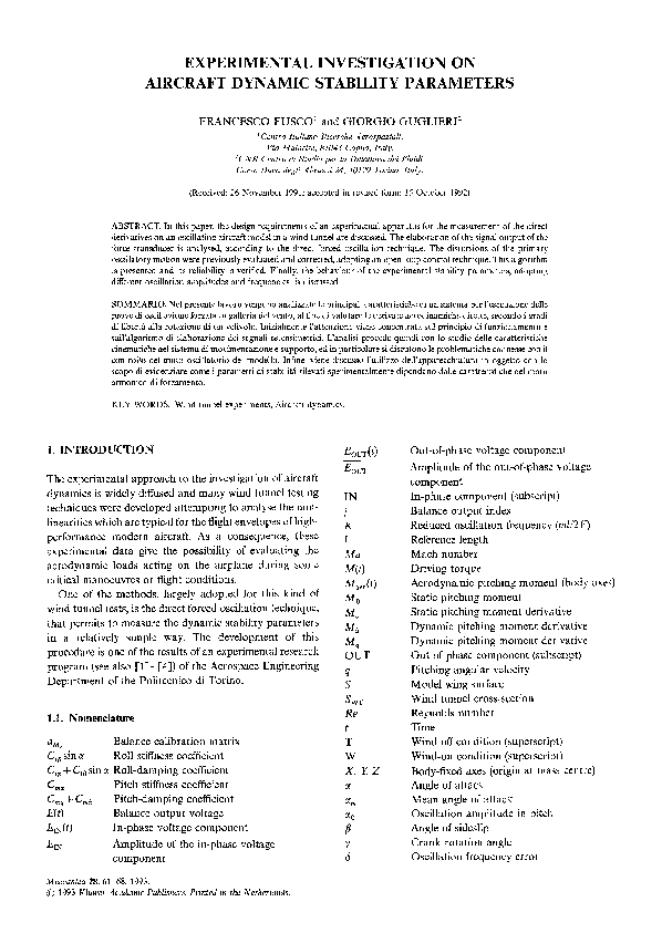 (PDF) Experimental investigation on aircraft dynamic stability parameters