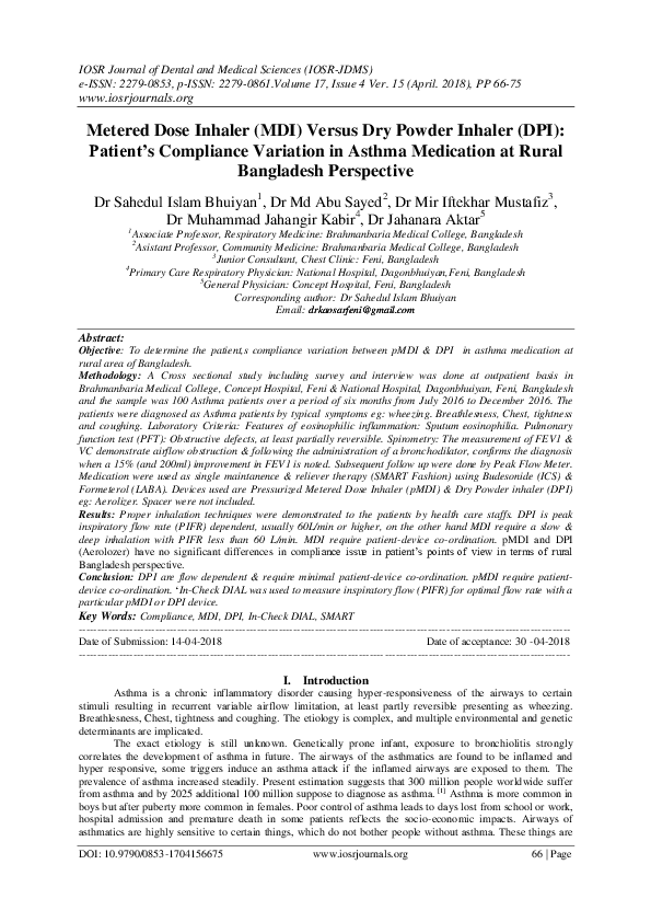 (PDF) Metered Dose Inhaler (MDI) Versus Dry Powder Inhaler (DPI