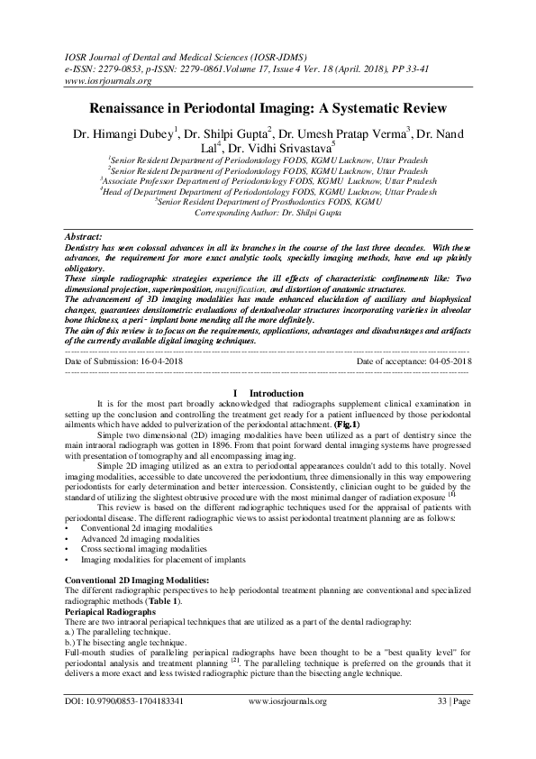 (PDF) Renaissance in Periodontal Imaging A Systematic Review IOSR