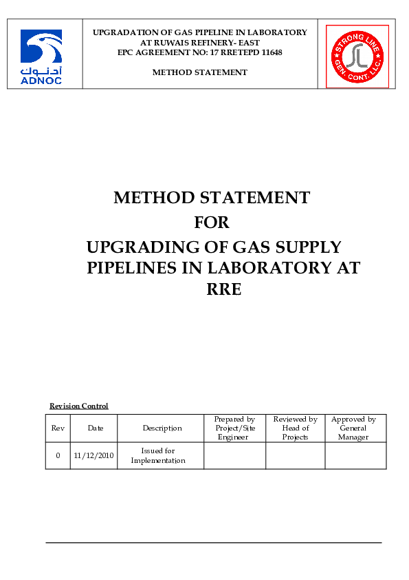 (DOC) METHOD STATEMENT FOR UPGRADING OF GAS SUPPLY PIPELINES IN