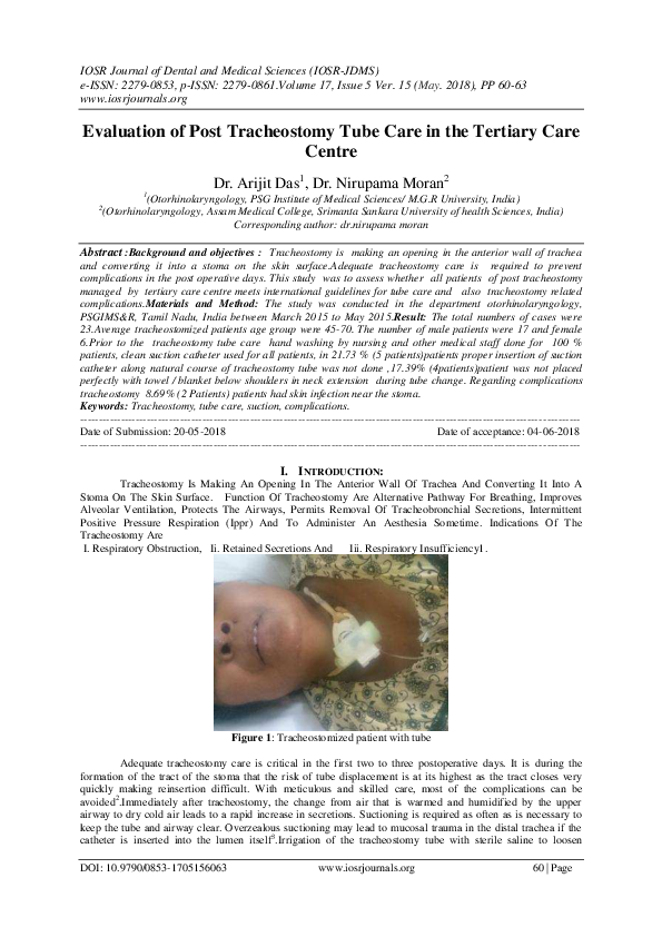 (PDF) Evaluation of Post Tracheostomy Tube Care in the Tertiary Care