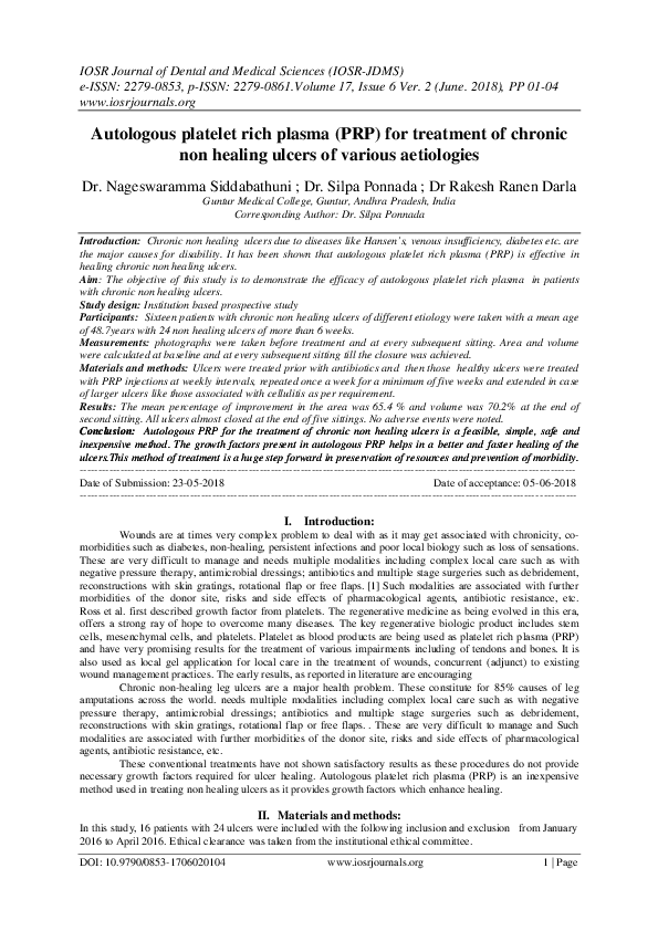 (PDF) Autologous platelet rich plasma (PRP) for treatment of chronic ...