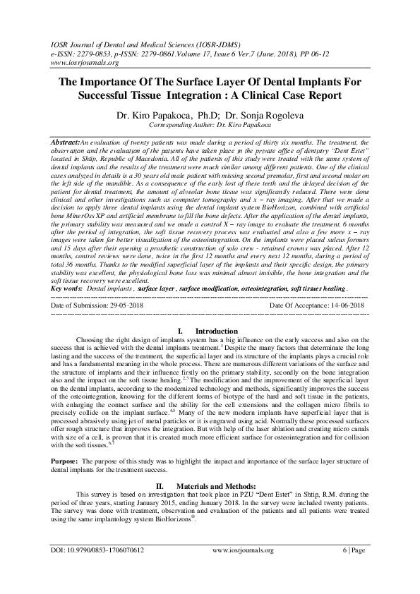 (PDF) The Importance Of The Surface Layer Of Dental Implants For ...