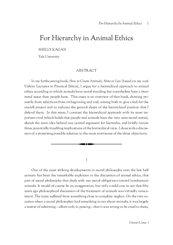 (PDF) For Hierarchy in Animal Ethics JPE Journal of Practical Ethics Academia.edu