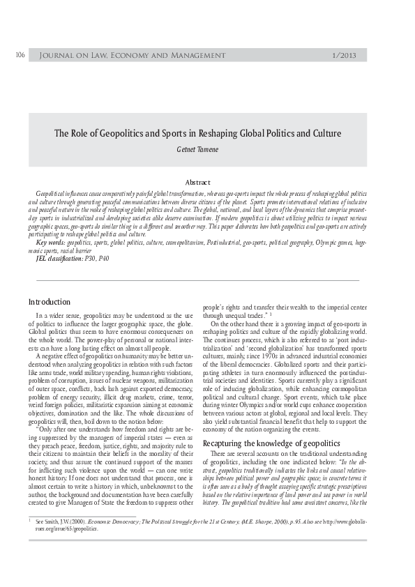 (PDF) The Role of Geopolitics and Sports in Reshaping Global Politics ...