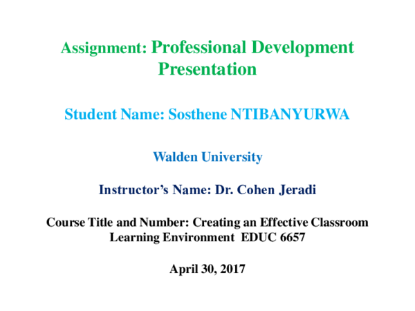 (PDF) Professional Development: Classroom Management