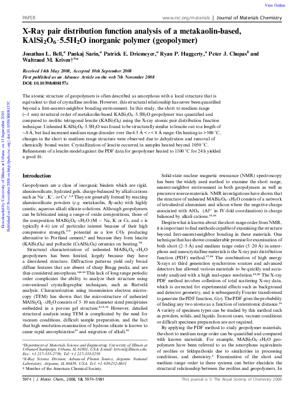 X ray pair distribution function analysis of a metakaolin based kalsi