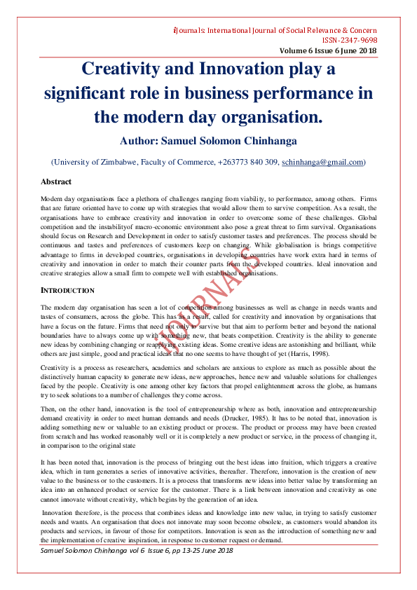 (PDF) Creativity and Innovation play a significant role in business ...