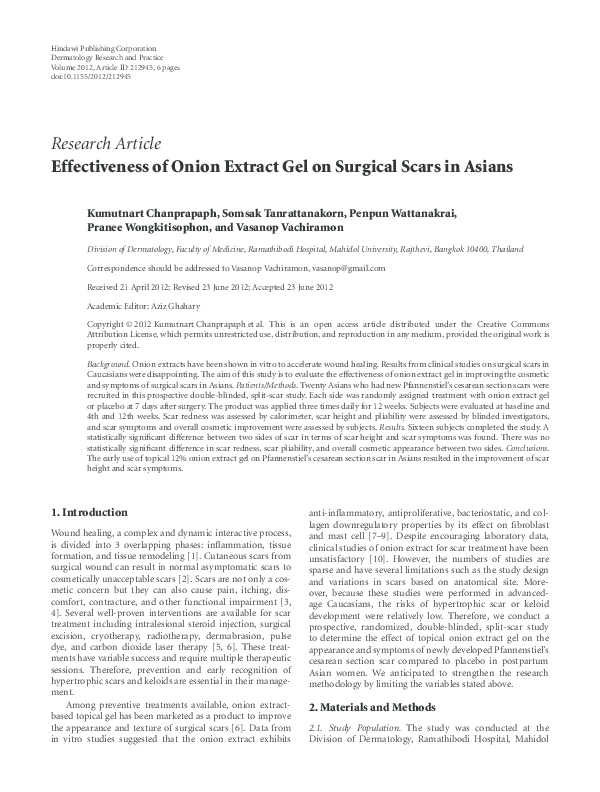 (PDF) Effectiveness of onion extract gel on surgical scars in asians