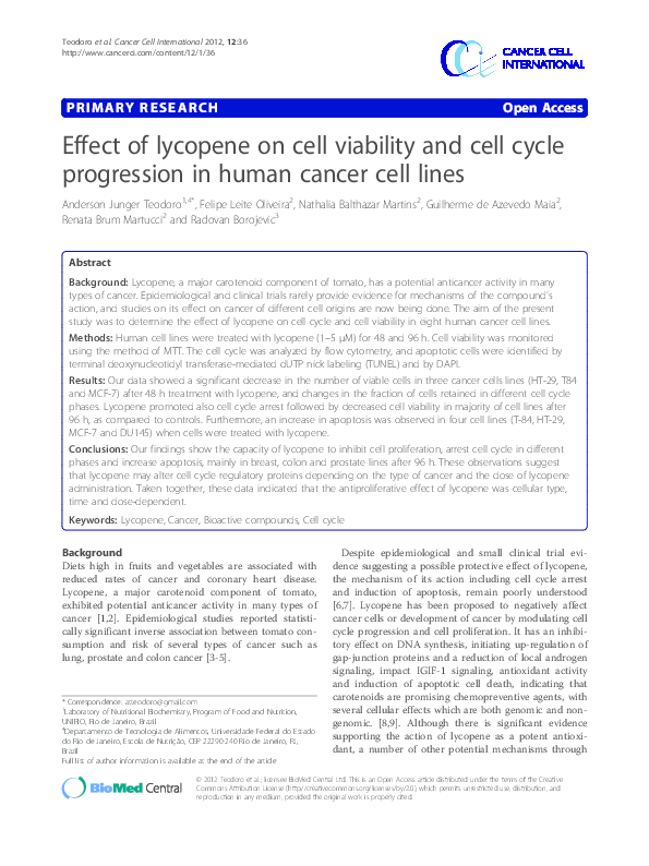 (PDF) Effect of lycopene on cell viability and cell cycle progression ...