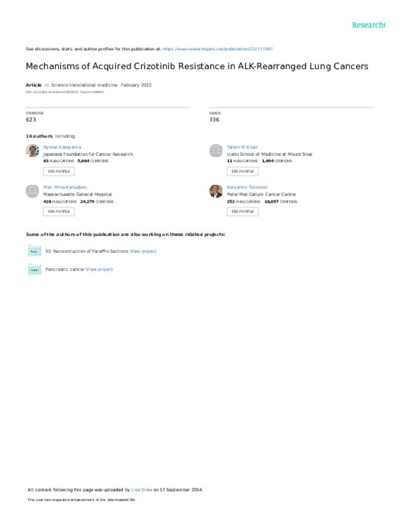 (PDF) Mechanisms of Acquired Crizotinib Resistance in ALK-Rearranged ...