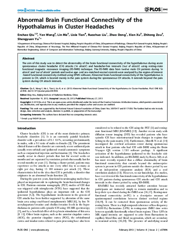 (PDF) Abnormal Brain Functional Connectivity of the Hypothalamus in ...