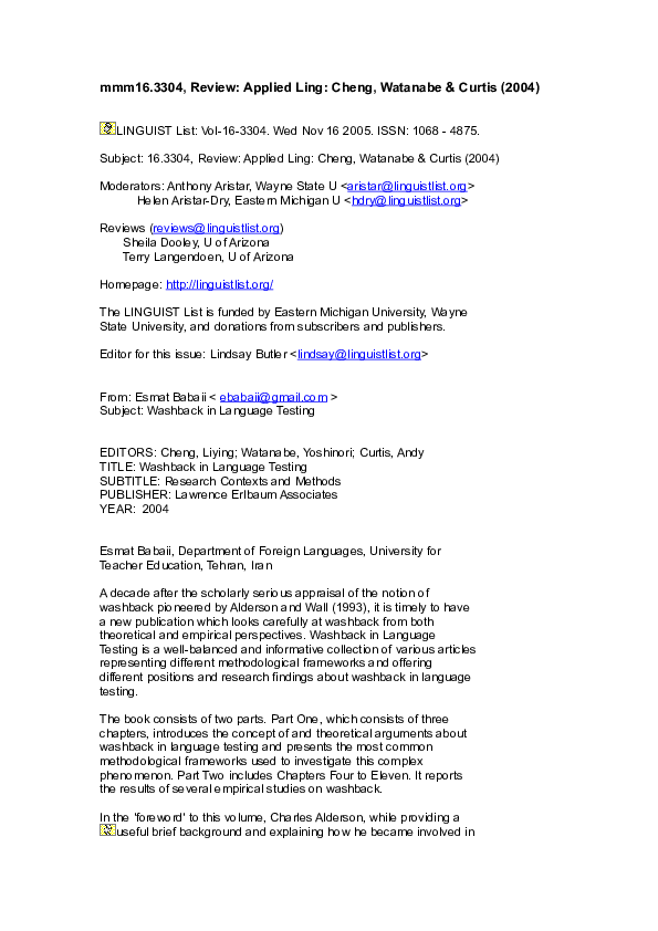  doc book review washback in language testing cheng et al 