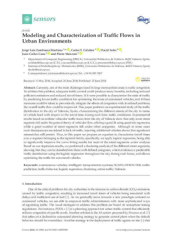 (PDF) Modeling and Characterization of Traffic Flows in Urban Environments