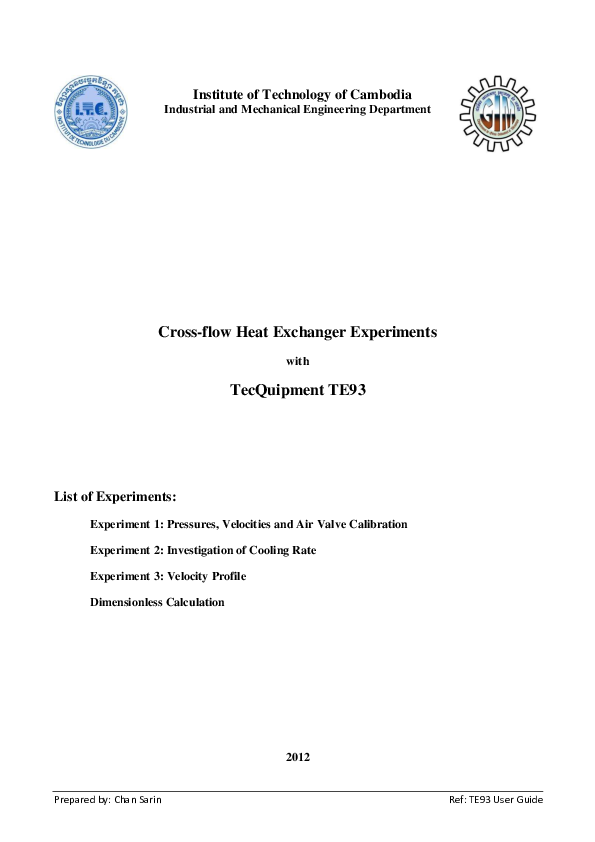 (PDF) Cross Flow Heat Exchanger Experiment TE93