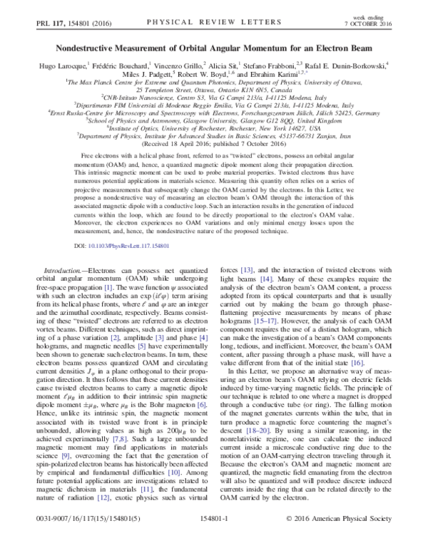 (PDF) Nondestructive Measurement of Orbital Angular Momentum for an ...