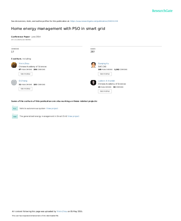 (PDF) Home energy management with PSO in smart grid